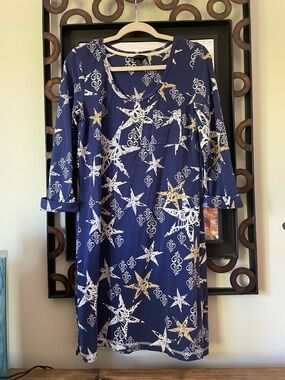Soma Intimates Navy Star & Filigree 3/4  Sleeve cover up/ sleep shirt